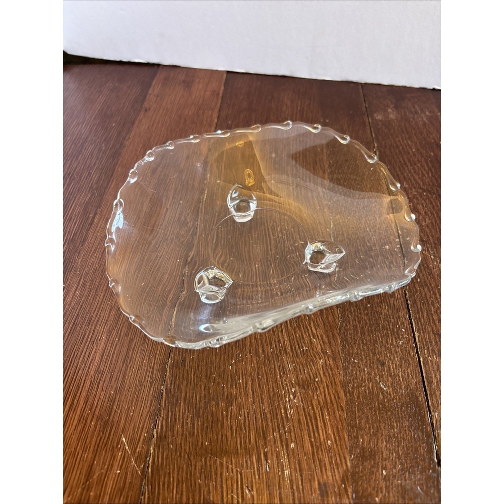 Vintage Clear Pressed Glass 3 Footed Bowl Scalloped Ruffled Edge Tripod Dish 8in